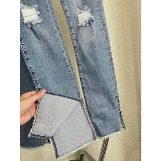 Quần Jean Nữ Slit Edge Distressed Blue, Chất Vải Cotton Pha Spandex Thoải Mái, WQJ005 SOME HOW STORE
