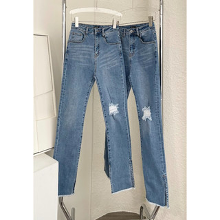 Quần Jean Nữ Slit Edge Distressed Blue, Chất Vải Cotton Pha Spandex Thoải Mái, WQJ005 SOME HOW STORE