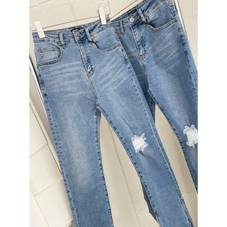 Quần Jean Nữ Slit Edge Distressed Blue, Chất Vải Cotton Pha Spandex Thoải Mái, WQJ005 SOME HOW STORE