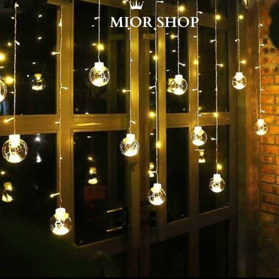 Dây đèn led trang trí Treo Thả 12 Quả Cầu Pha Lê Trong Suốt banh to rèm ...