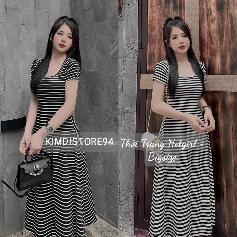 Đầm cổ chữ U tay ngắn dáng xòe dài tôn dáng mã bán siêu chạy