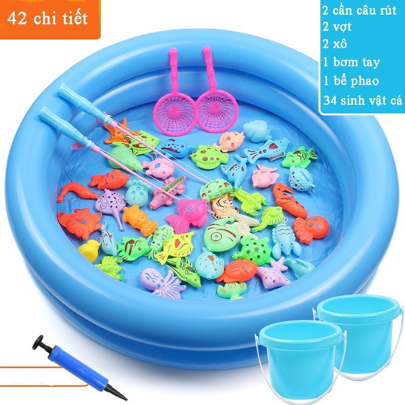 Đồ Chơi Câu Cá 42 Chi Tiết  Kèm Phao Alokid Câu Cá Nam Châm Nhựa Có Bể Hơi, Cần Câu Và Cá Size Lớn