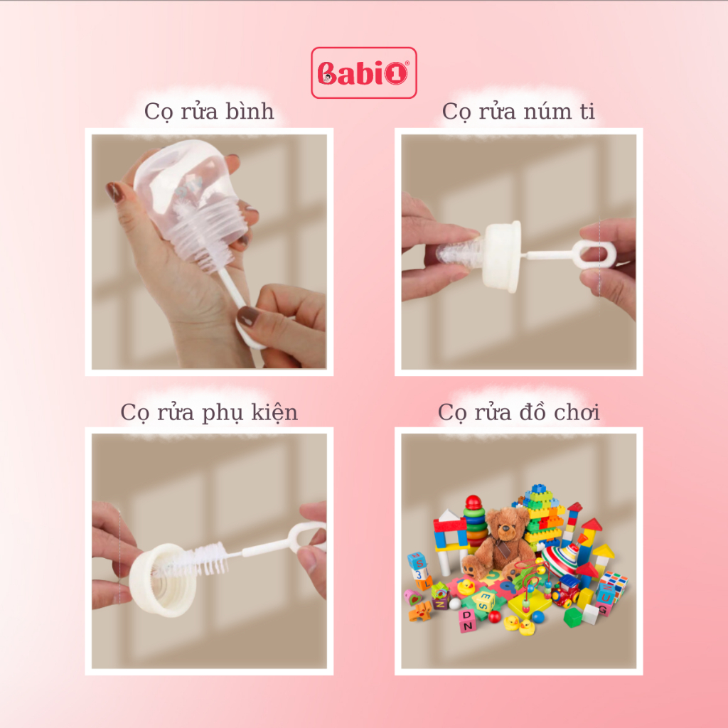 Cọ Rửa Bình Sữa BABIONE Cọ Rửa Làm Sạch Núm Ti Cọ Bình Sữa Cho Bé Chính Hãng