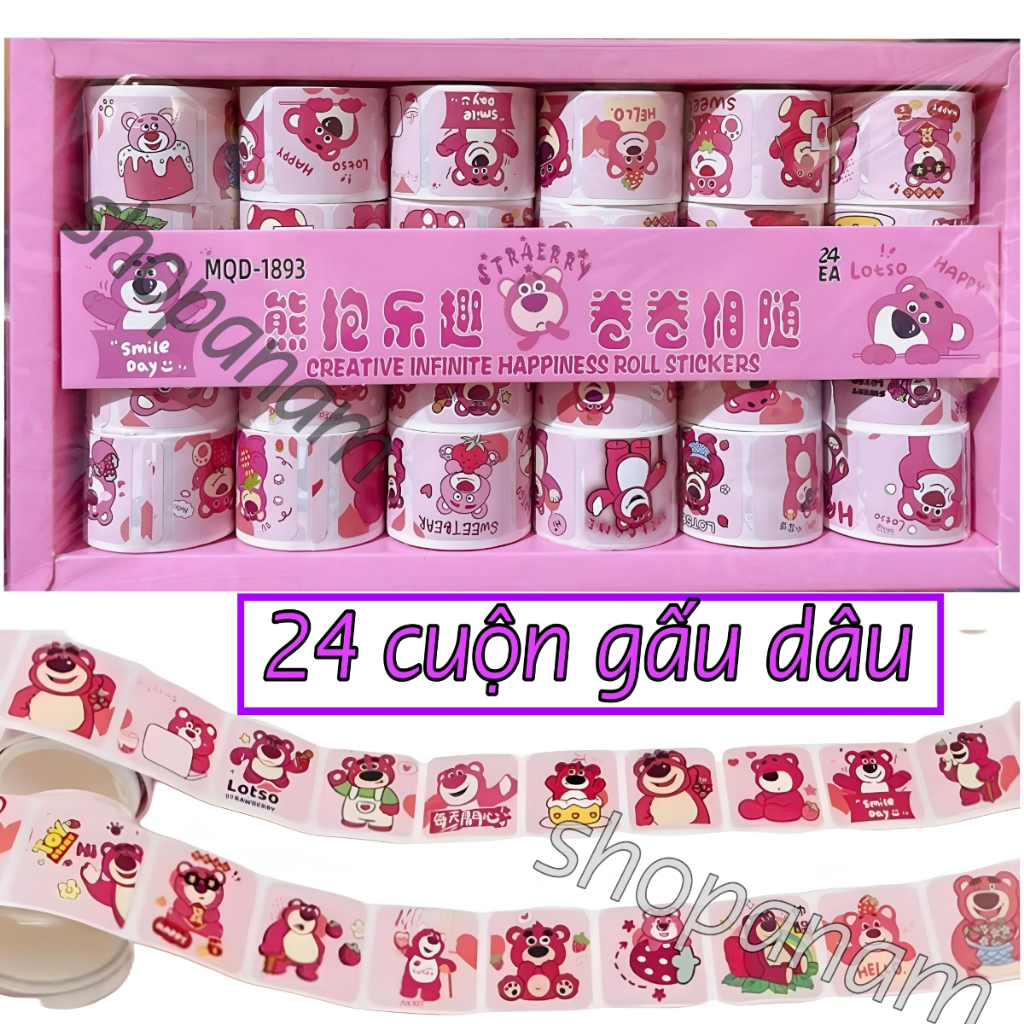 Khay 24 cuộn sticker gấu dâu | Shopee Việt Nam
