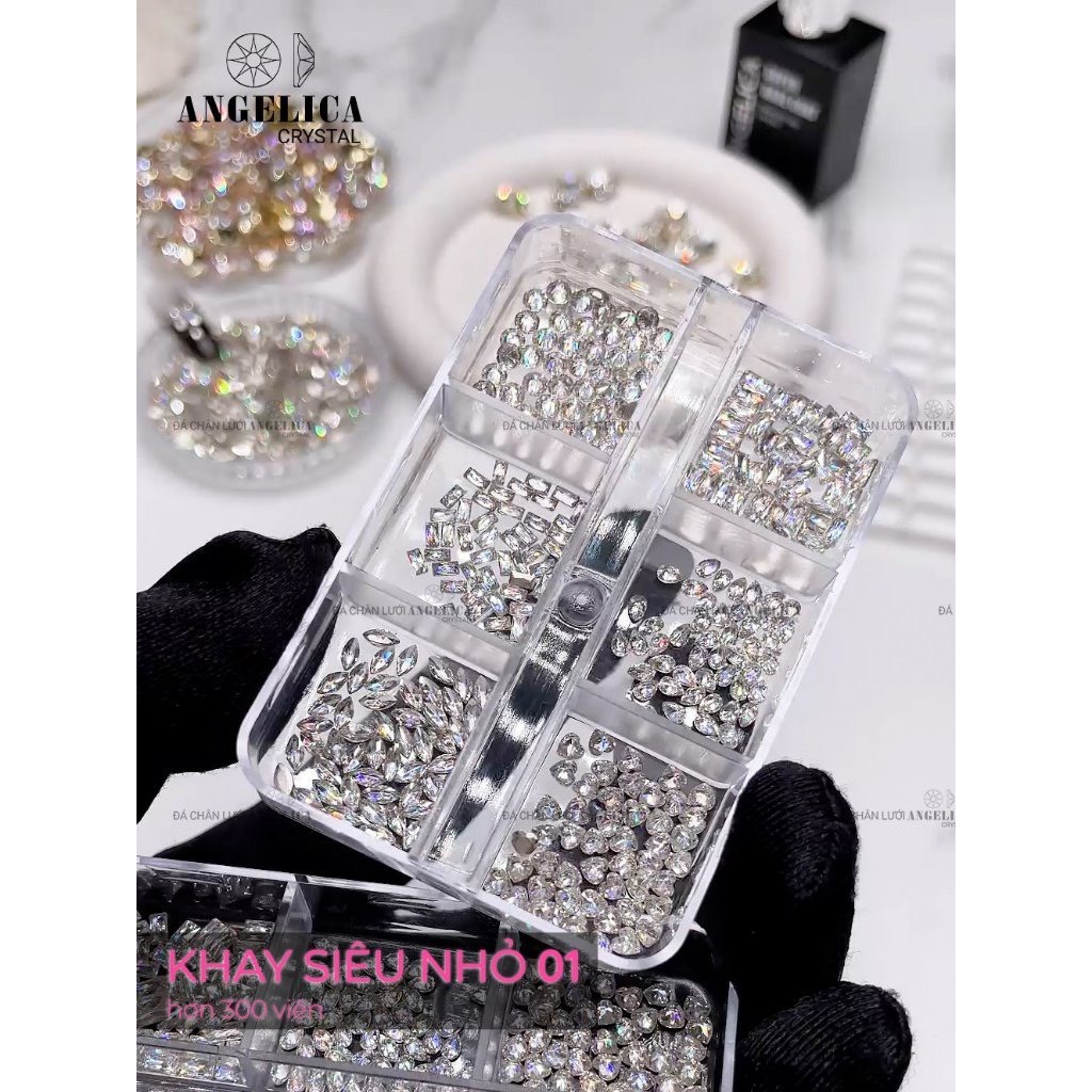 Khay đá khối chân bằng super mini siêu nhỏ đính nails chân vàng trang trí móng khoảng 300 viên ANGELICA SMINI