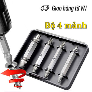 Bộ mũi vít nhổ ốc gãy, tháo bu lông ốc vít trờn ren gồm 4 cây 8 đầu vặn ốc vít hư, tháo vít gãy toét