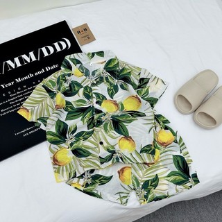 [10-30kg] Bộ đũi hoa lá đi biển cực mát cho bé trai - set quần áo cộc tay mùa hè cho bé