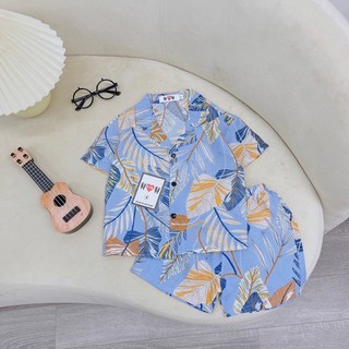 [10-30kg] Bộ đũi hoa lá đi biển cực mát cho bé trai - set quần áo cộc tay mùa hè cho bé