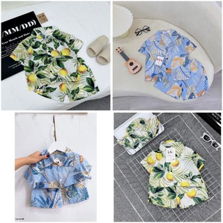 [10-30kg] Bộ đũi hoa lá đi biển cực mát cho bé trai - set quần áo cộc tay mùa hè cho bé