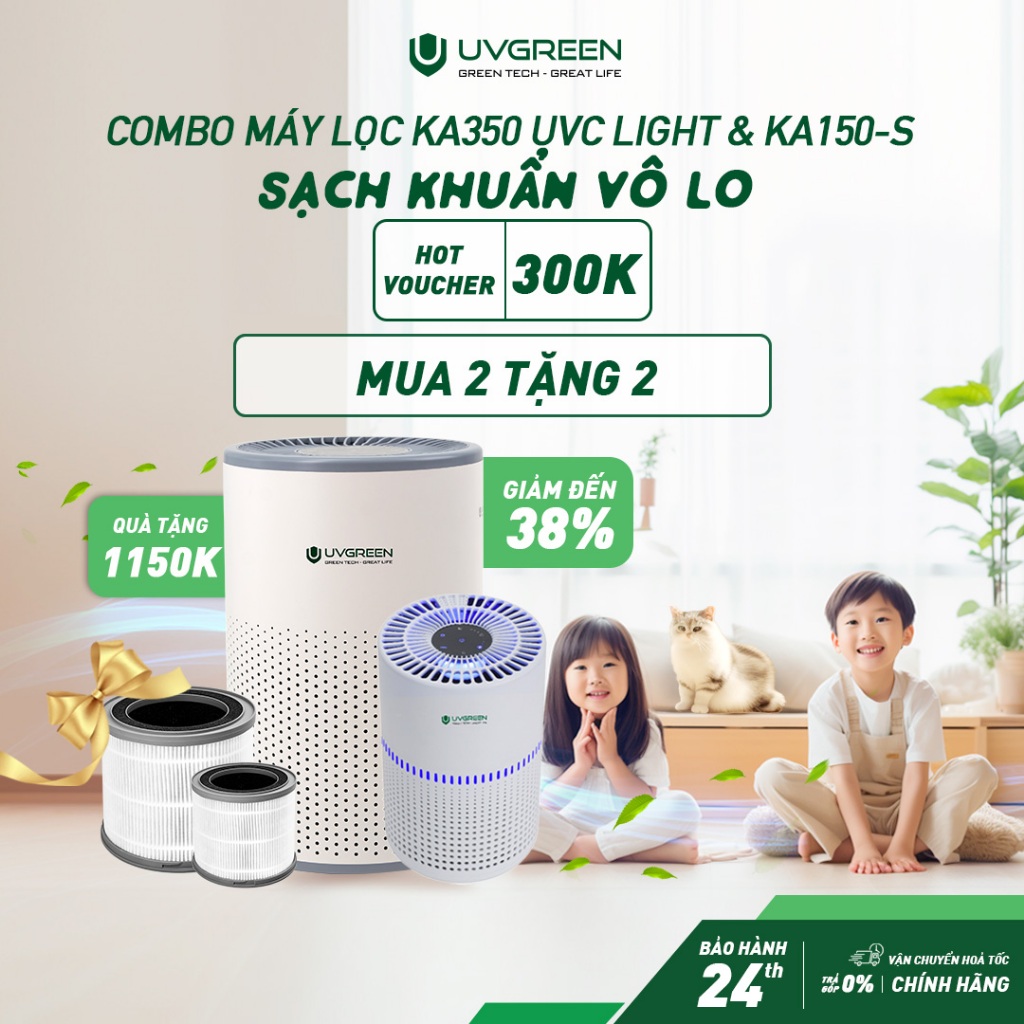 [Trả Góp 0%] Combo Máy Lọc Không Khí Diệt Khuẩn UVGREEN KA150S và KA350 ...
