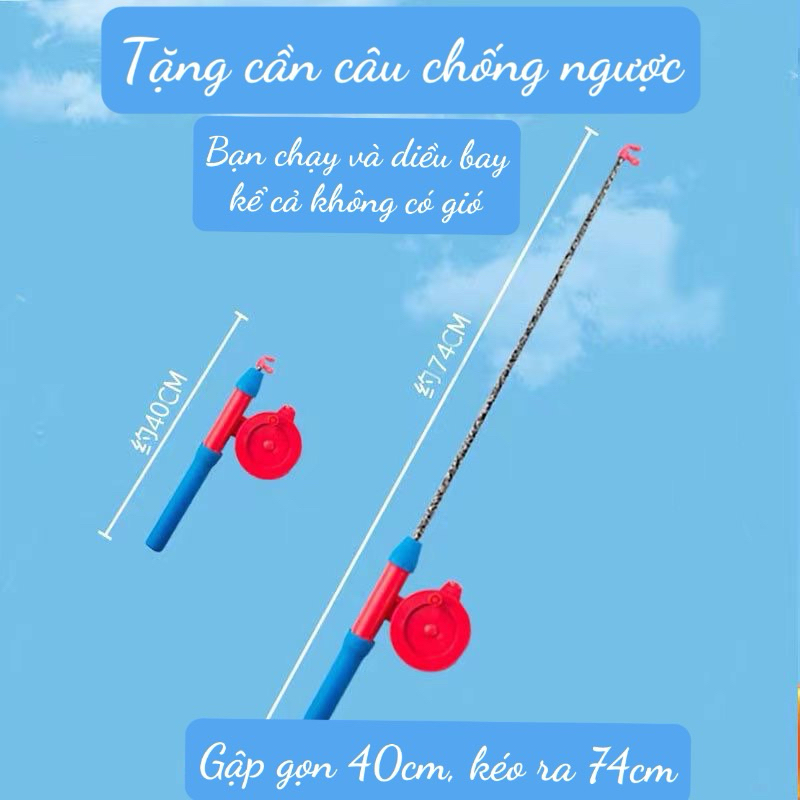 Đồ chơi diều cần câu 3D Mini cho bé Hoạ tiết hoạt hình dễ thương kèm cần câu và dây thả 50m miễn phí D017