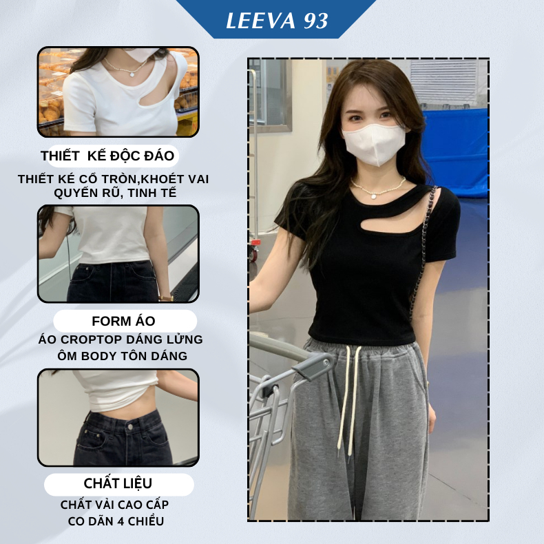 Áo croptop tay ngắn cổ tròn hở vai gợi cảm, áo thun nữ khoét vai dáng ôm body - 1050