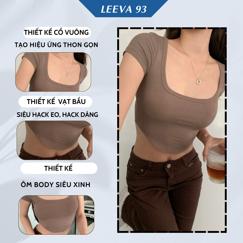 Áo croptop cổ vuông tay ngắn vạt bầu siêu hack eo, áo thun nữ dáng ngắn ôm body chất cotton - 1039