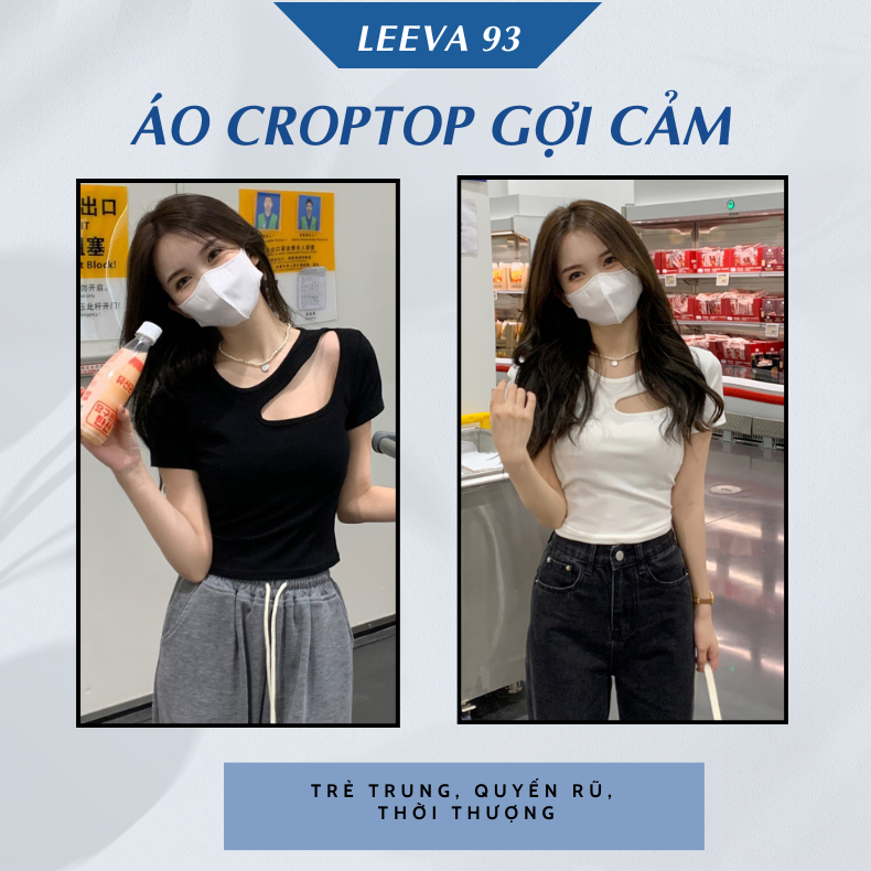 Áo croptop tay ngắn cổ tròn hở vai gợi cảm, áo thun nữ khoét vai dáng ôm body - 1050