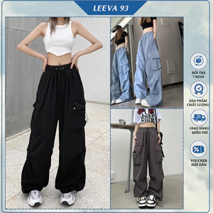Quần kaki ống suông rộng túi hộp cạp cao nam nữ unisex, Quần dài lưng cao phối dây rút - WYP50