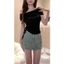 Áo Trễ Vai Croptop RANSHI Phối Dây Rút Eo Ôm Body Cho Nữ Chất Tăm Thái Bền Mát Áo Lệch Vai Xinh