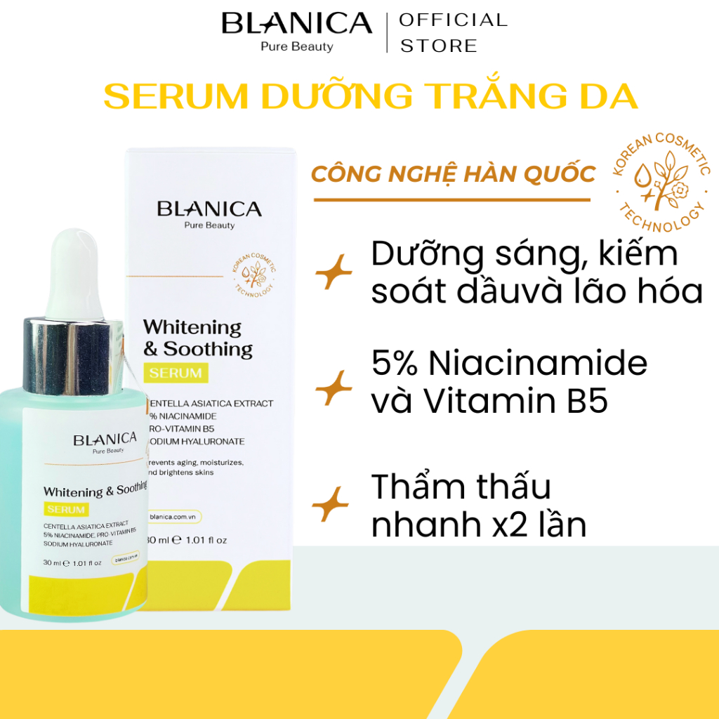 Ảnh Serum dưỡng trắng mờ thâm sạm da và cấp ẩm BLANICA Whitening & Soothing Serum 30ml 2
