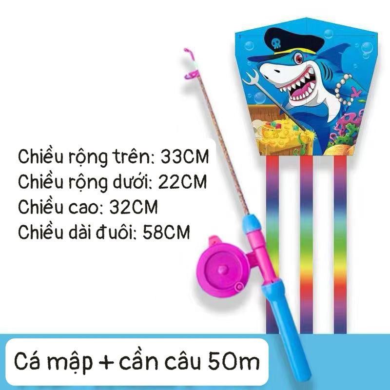 Đồ chơi diều cần câu 3D Mini cho bé Hoạ tiết hoạt hình dễ thương kèm cần câu và dây thả 50m miễn phí D017