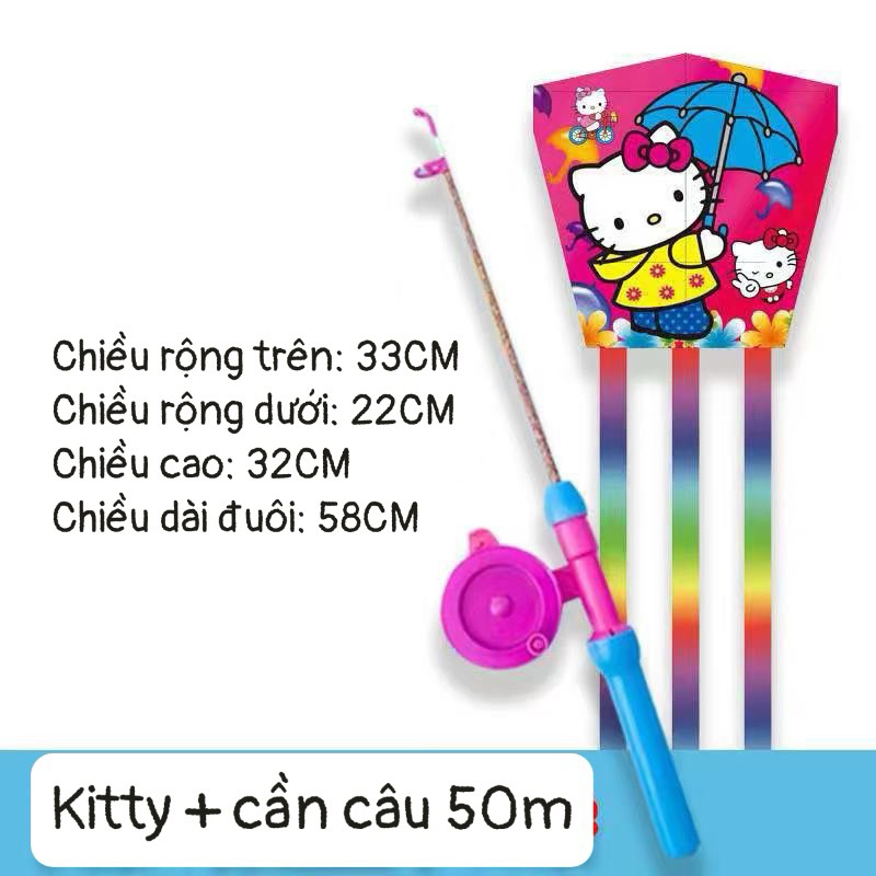 Đồ chơi diều cần câu 3D Mini cho bé Hoạ tiết hoạt hình dễ thương kèm cần câu và dây thả 50m miễn phí D017