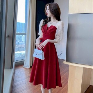 Đầm dự tiệc thiết kế dáng xoè dự tiệc chất liệu cotton lạnh phối voan, mềm mại, sang trong,thanh lịch B4
