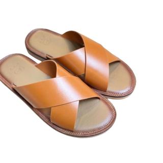 Dép da nam quai chéo Fttleather da bò cao cấp lót da kết hợp cao su cao cấp, êm chân, chống trượt