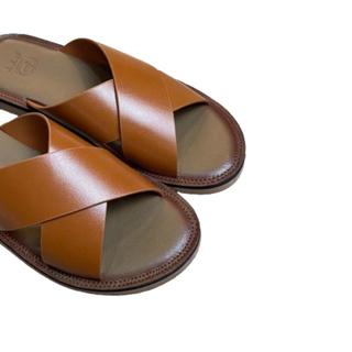 Dép da nam quai chéo Fttleather da bò cao cấp lót da kết hợp cao su cao cấp, êm chân, chống trượt