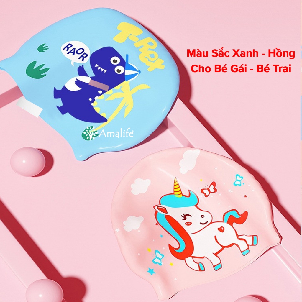 Ảnh Mũ Bơi Cho Bé, Nón Bơi Silicon Trẻ Em Chống Nước Chính Hãng Amalife Siêu Bền, Co Giãn Cho Bé Trai Và Bé Gái 2