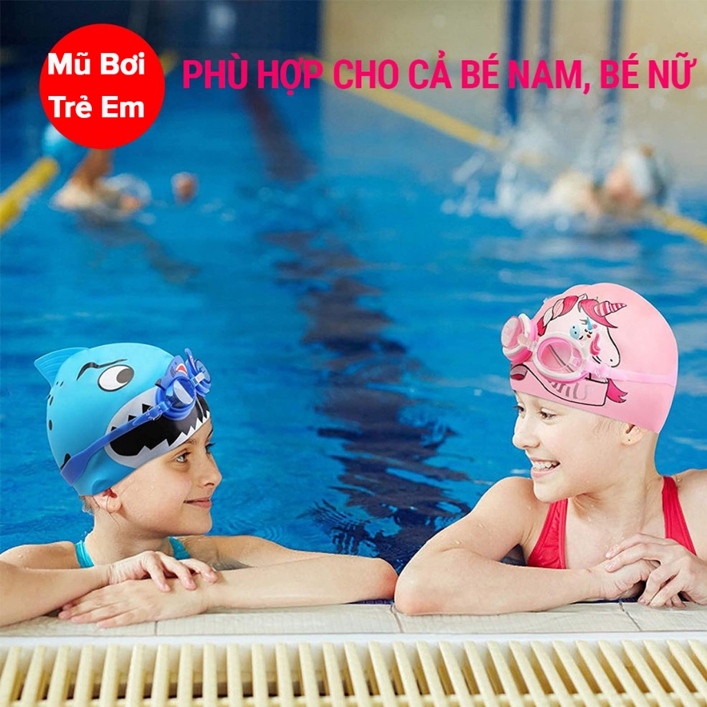 Ảnh Mũ Bơi Cho Bé, Nón Bơi Silicon Trẻ Em Chống Nước Chính Hãng Amalife Siêu Bền, Co Giãn Cho Bé Trai Và Bé Gái 3