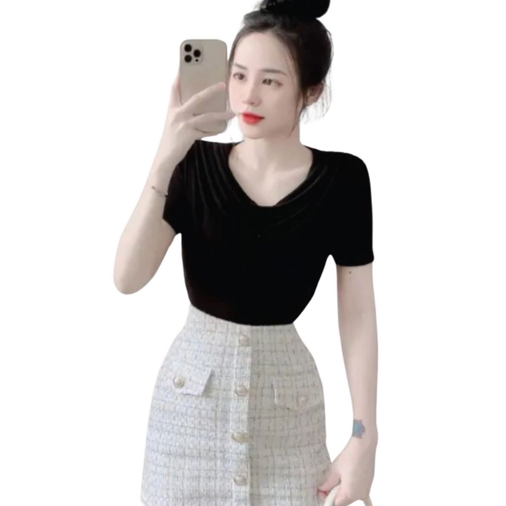 Áo Thun Nữ Bigsize Tay Ngắn Cổ Đổ ESHOP Áo Kiểu Thiết Kế Nhũ Sang Chảnh Mặc Hè Đi Chơi, Đi Làm MS164