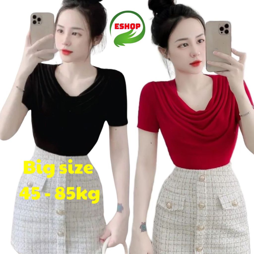 Áo Thun Nữ Bigsize Tay Ngắn Cổ Đổ ESHOP Áo Kiểu Thiết Kế Nhũ Sang Chảnh Mặc Hè Đi Chơi, Đi Làm MS164