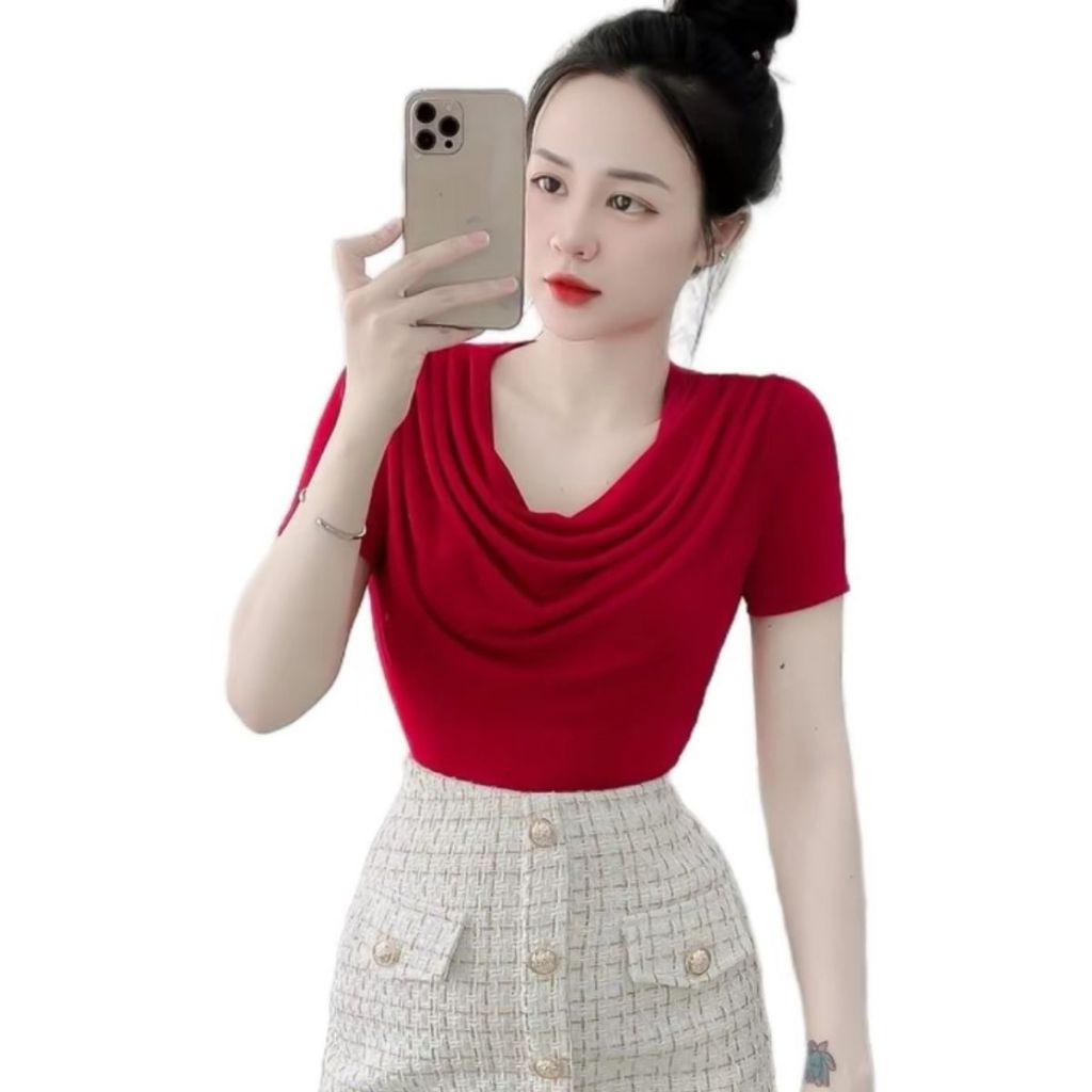 Áo Thun Nữ Bigsize Tay Ngắn Cổ Đổ ESHOP Áo Kiểu Thiết Kế Nhũ Sang Chảnh Mặc Hè Đi Chơi, Đi Làm MS164