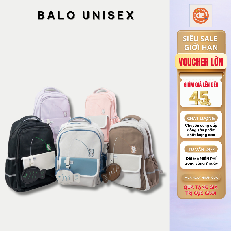 Balo nữ Ballow đi học đi làm vải in hình mèo câu cá 7109 | Shopee Việt Nam