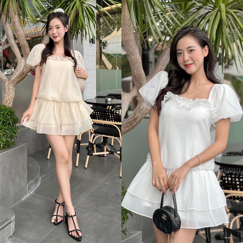 [RÁCH STORE] Đầm - 1511 - Cổ Vuông Bèo - Đuôi Cá Tầng | Shopee Việt Nam