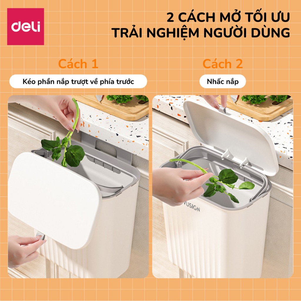 [𝐕𝐨𝐮𝐜𝐡𝐞𝐫𝟑𝟎𝐤] Thùng rác treo tủ bếp mở hai chiều 9L kèm quai có nắp giữ túi thùng rác gắn tường cho nhà bếp