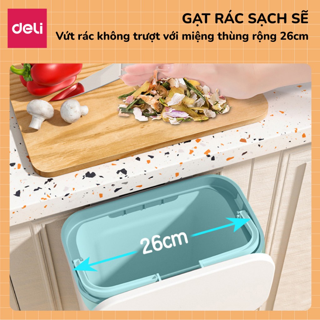 [𝐕𝐨𝐮𝐜𝐡𝐞𝐫𝟑𝟎𝐤] Thùng rác treo tủ bếp mở hai chiều 9L kèm quai có nắp giữ túi thùng rác gắn tường cho nhà bếp