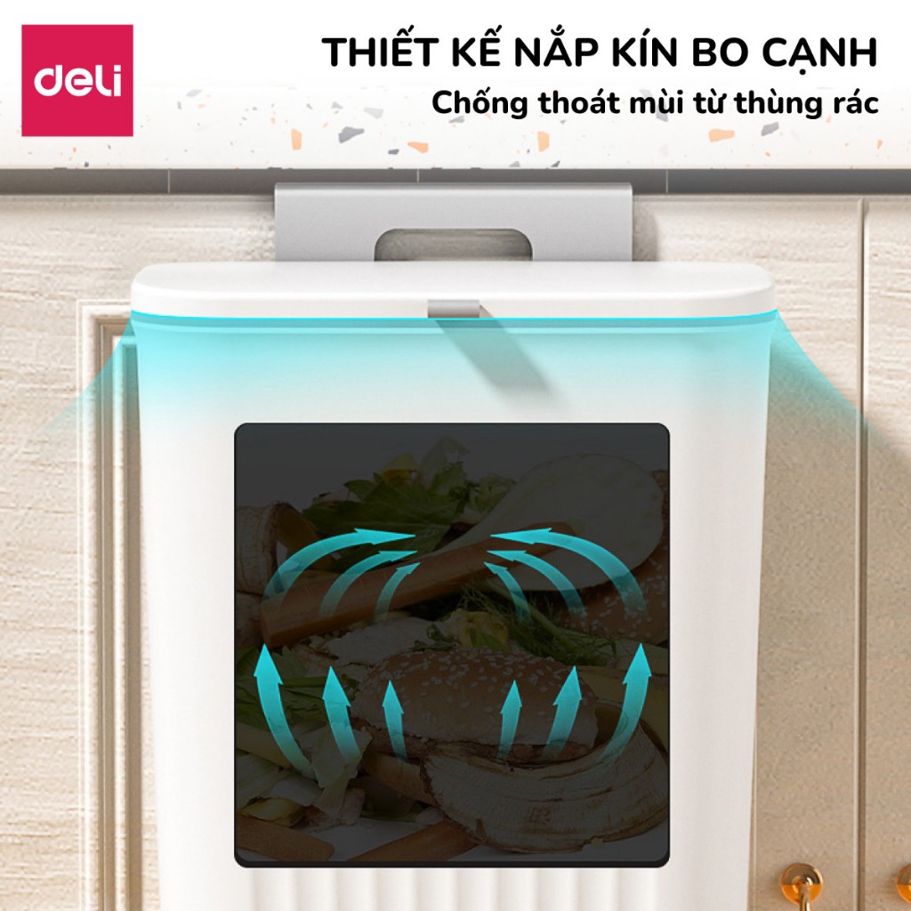 [𝐕𝐨𝐮𝐜𝐡𝐞𝐫𝟑𝟎𝐤] Thùng rác treo tủ bếp mở hai chiều 9L kèm quai có nắp giữ túi thùng rác gắn tường cho nhà bếp