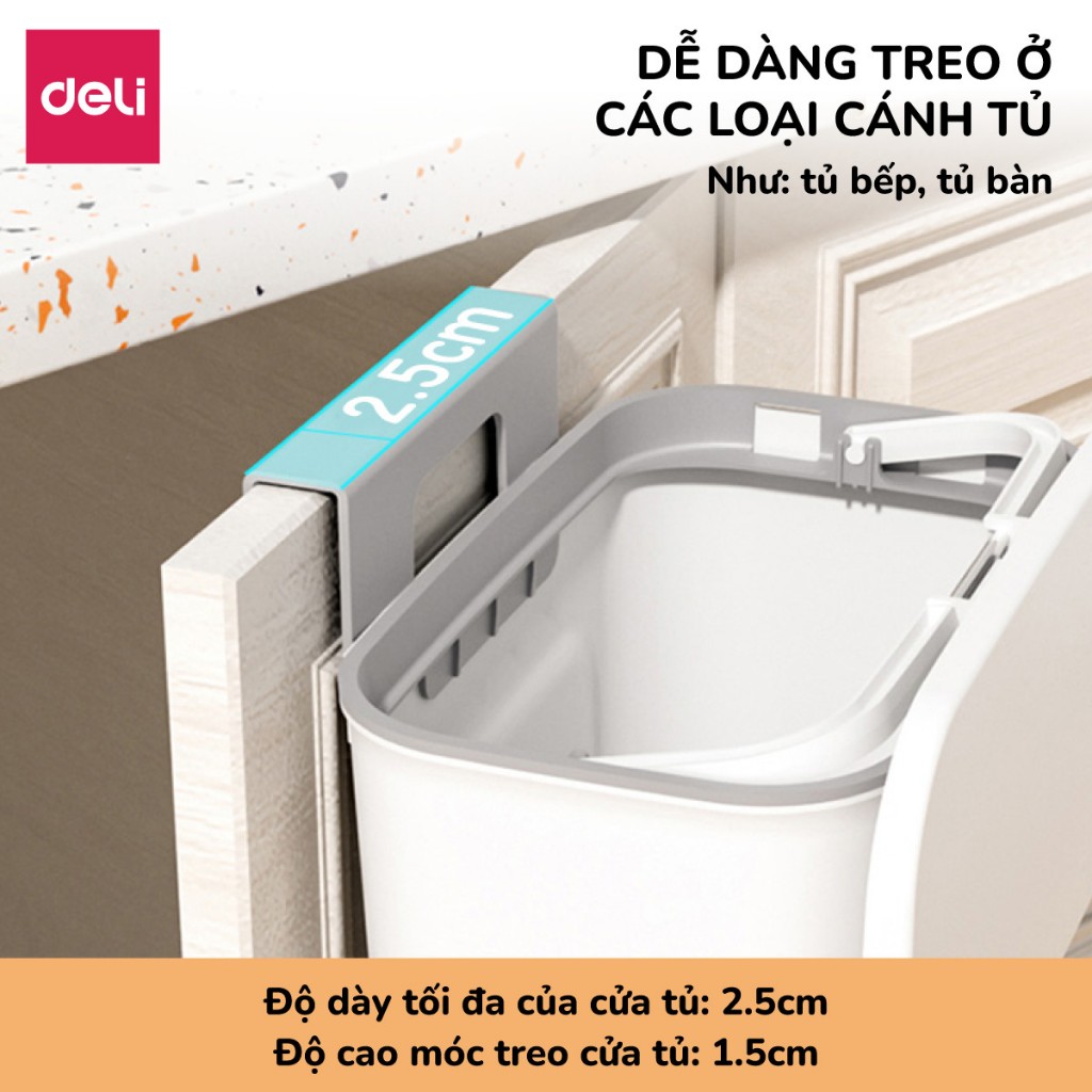 [𝐕𝐨𝐮𝐜𝐡𝐞𝐫𝟑𝟎𝐤] Thùng rác treo tủ bếp mở hai chiều 9L kèm quai có nắp giữ túi thùng rác gắn tường cho nhà bếp