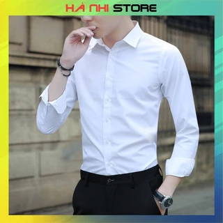 Áo sơ mi nam tay dài, công sở dáng ôm, chất liệu vải lụa thái, chống nhăn chống xù, co dãn nhẹ - Hà Nhi Store
