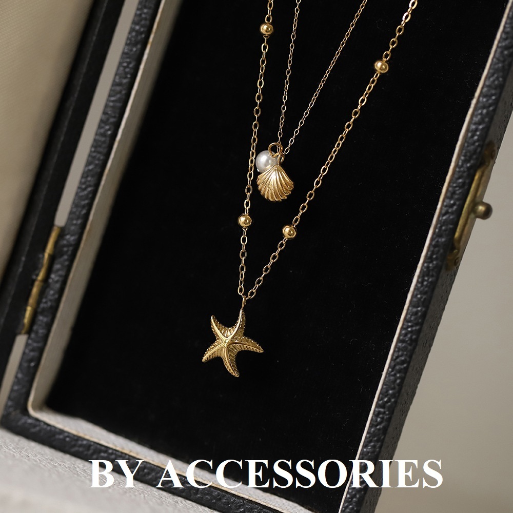 Dây chuyền nữ titan 2 tầng phối mặt vỏ sò và sao biển xinh xắn không gỉ WN2457 BY ACCESSORIES