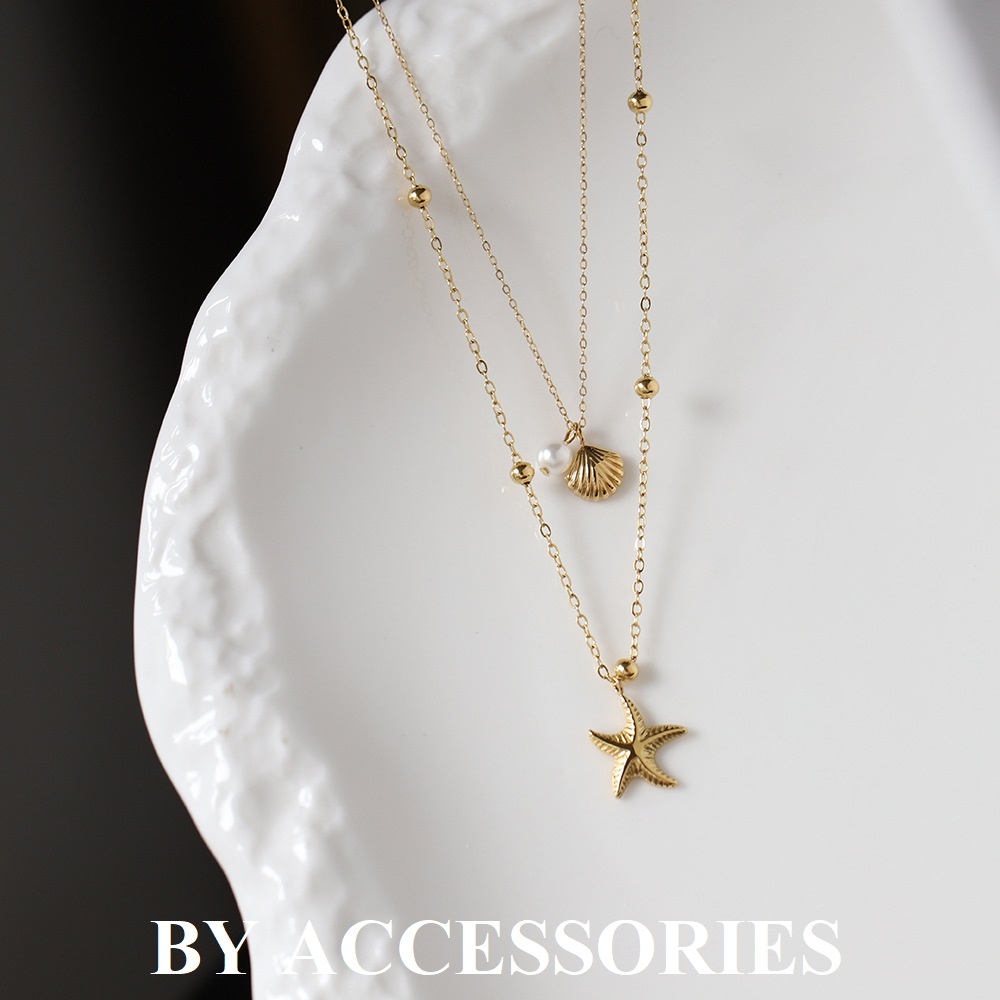 Dây chuyền nữ titan 2 tầng phối mặt vỏ sò và sao biển xinh xắn không gỉ WN2457 BY ACCESSORIES