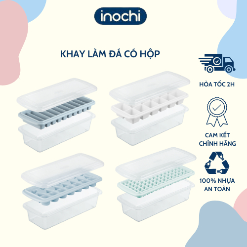 Khay làm đá Kari Inochi nhiều loại, có nắp kèm hộp đựng/ko hộp đựng, chất liệu an toàn, kháng khuẩn