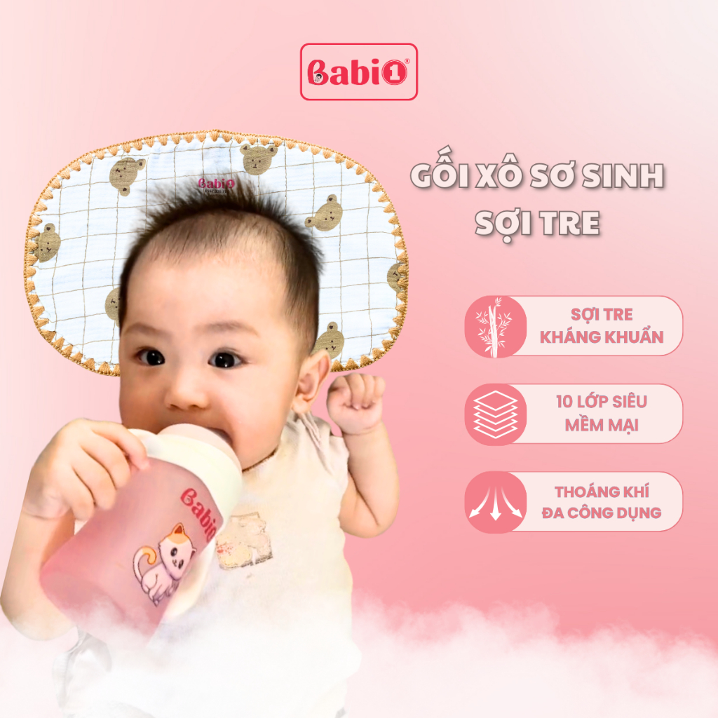 Gối Xô Sơ Sinh BABIONE Gối Cho Bé Sơ Sinh Từ 0 Đến 3 Tuổi Sợi Tre Muslin 10 Lớp Siêu Mềm Mịn