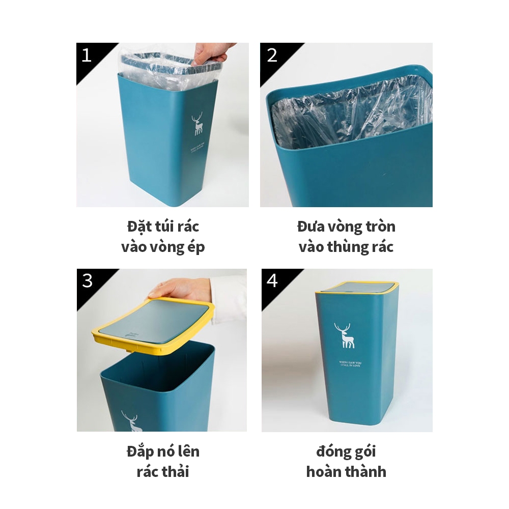 ICON Thùng rác có nắp chống thấm nước khử mùi thiết kế bật lên bằng nút bấm thích hợp phòng khách, phòng tắm, nhà bếp