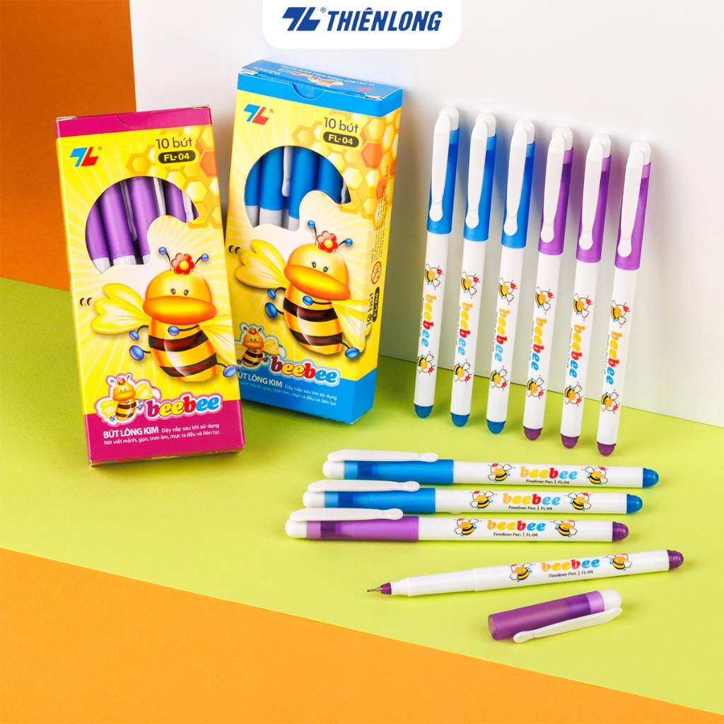 Combo 5/10/20 Bút lông kim Beebee Thiên Long FL-04, bút học sinh mực tím, mực xanh, đầu bút cao cấp, nét viết êm trơn