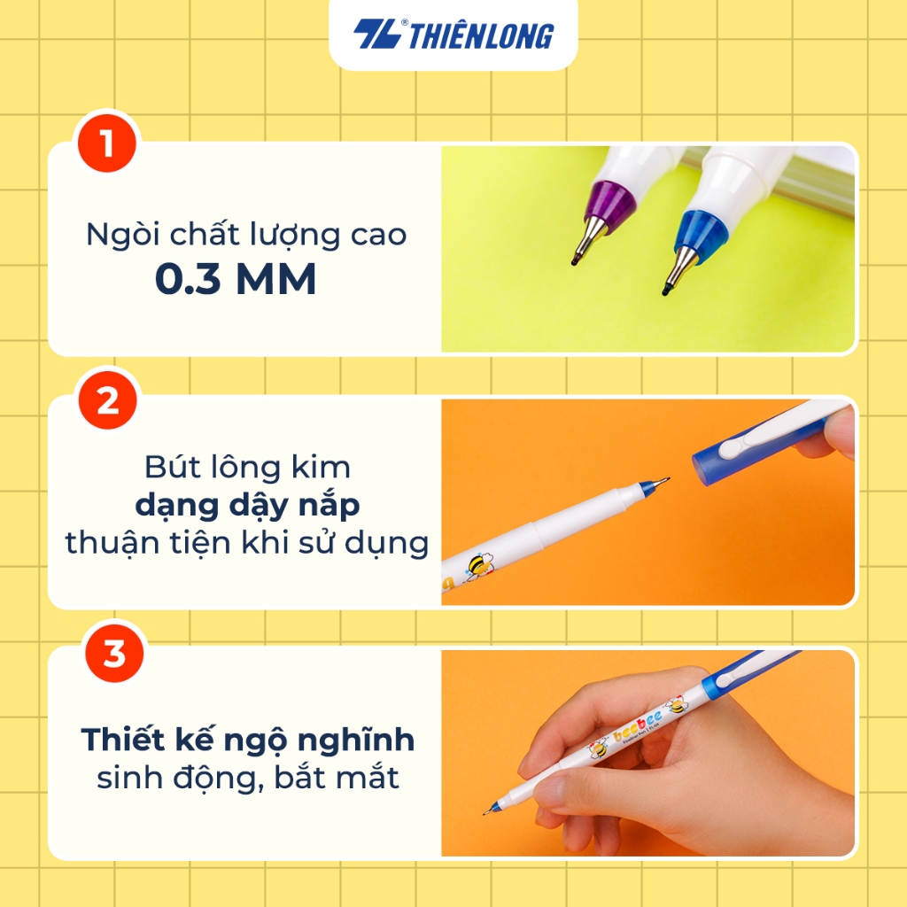 Product image Combo 5/10/20 Bút lông kim Beebee Thiên Long FL-04, bút học sinh mực tím, mực xanh, đầu bút cao cấp, nét viết êm trơn 4