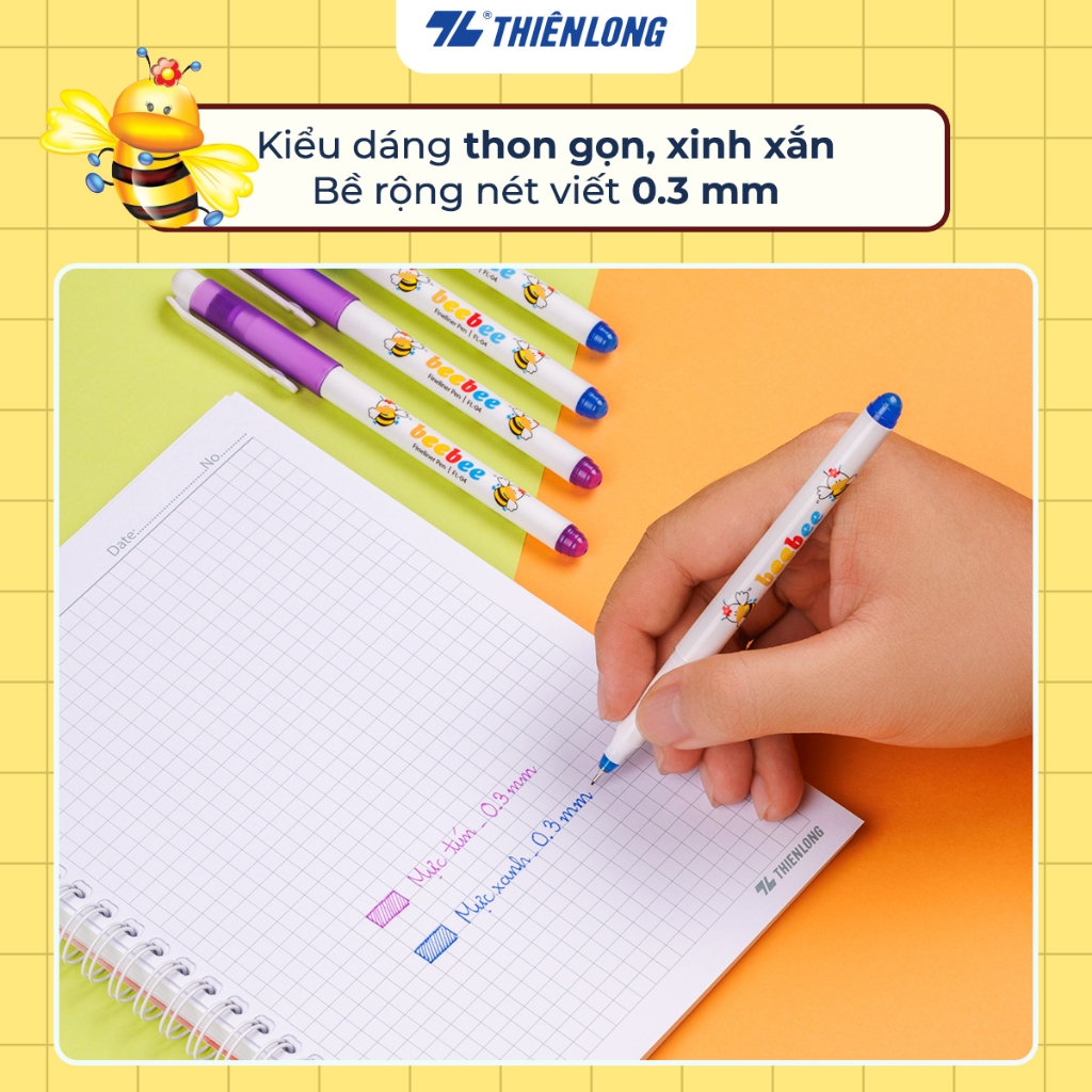Combo 5/10/20 Bút lông kim Beebee Thiên Long FL-04, bút học sinh mực tím, mực xanh, đầu bút cao cấp, nét viết êm trơn | BigBuy360 - bigbuy360.vn