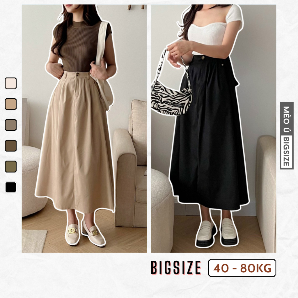 Chân váy nữ BIGSIZE chân váy kaki trơn dáng dài vintage có chun sau 587 ...