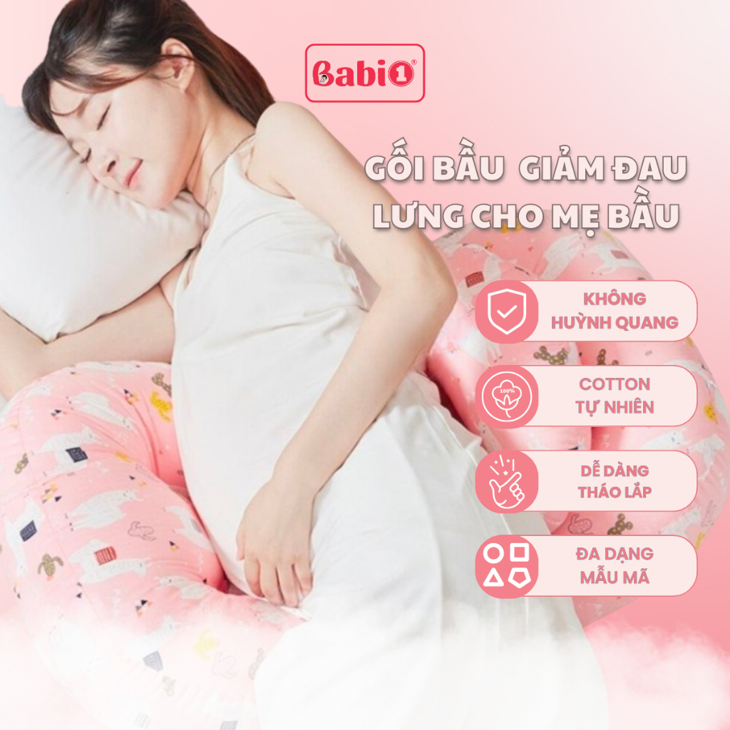 Gối Bầu Cánh Tiên BabiOne Cao Cấp Giảm Đau Lưng Đỡ Bụng Ngủ Ngon Kèm Gối Phụ Cotton Mềm Mại