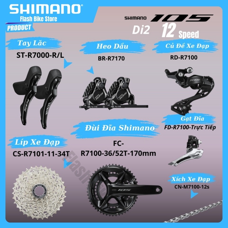Group Xe Đạp Shimano 105 R7100 Thế Hệ Mới Nhất 11/12 Tốc Độ