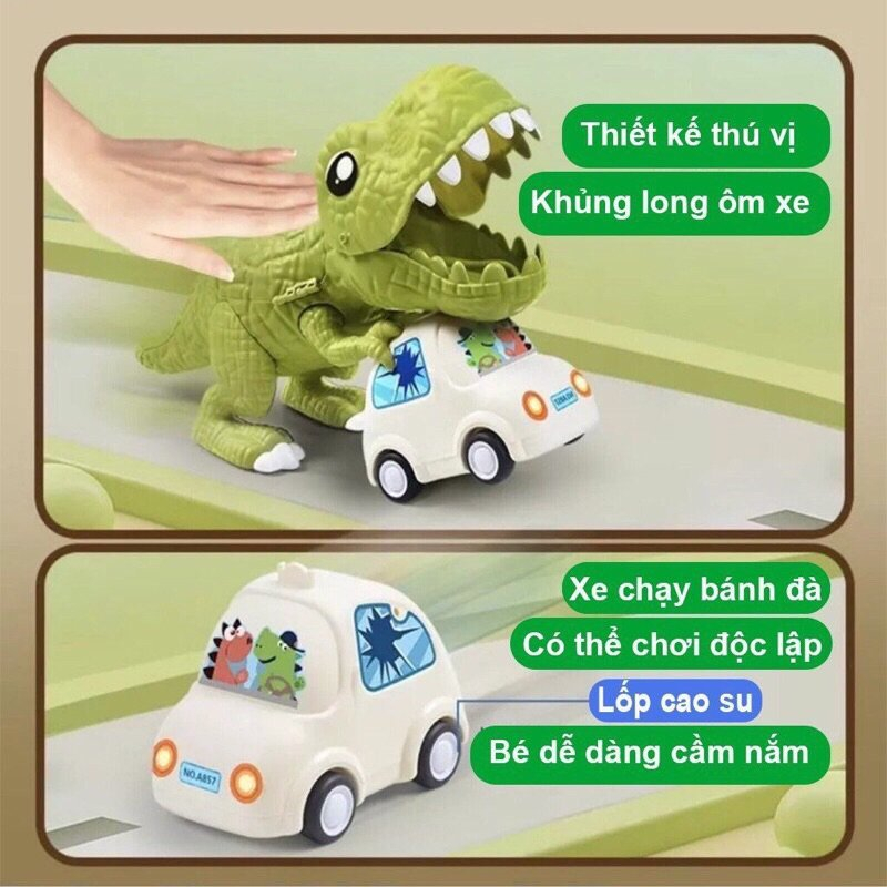 Khủng Long Ôm Xe Khủng Long Đồ Chơi Đồ Chơi Bé Trai Mô Hình Khủng Long Có Cầu Trượt Khủng Long Bạo Chúa - PUPU HOUSE
